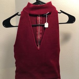 Red high neck crop top